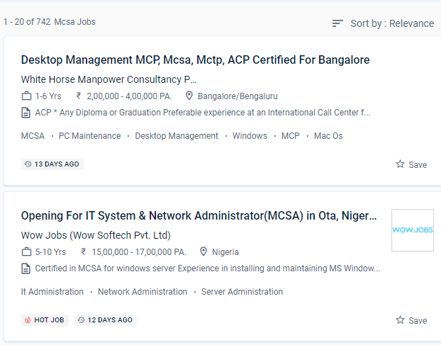 MCSA internship jobs in Uae